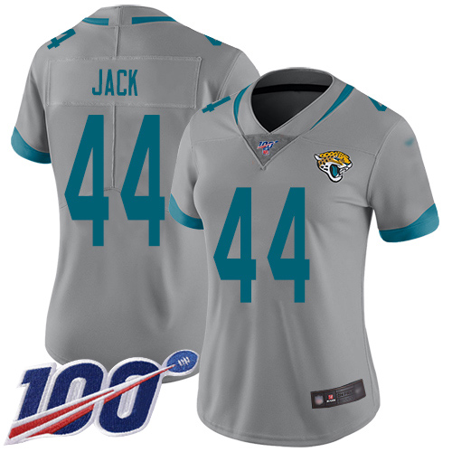 Nike Jacksonville Jaguars #44 Myles Jack Silver Women Stitched NFL Limited Inverted Legend 100th Season Jersey->women nfl jersey->Women Jersey